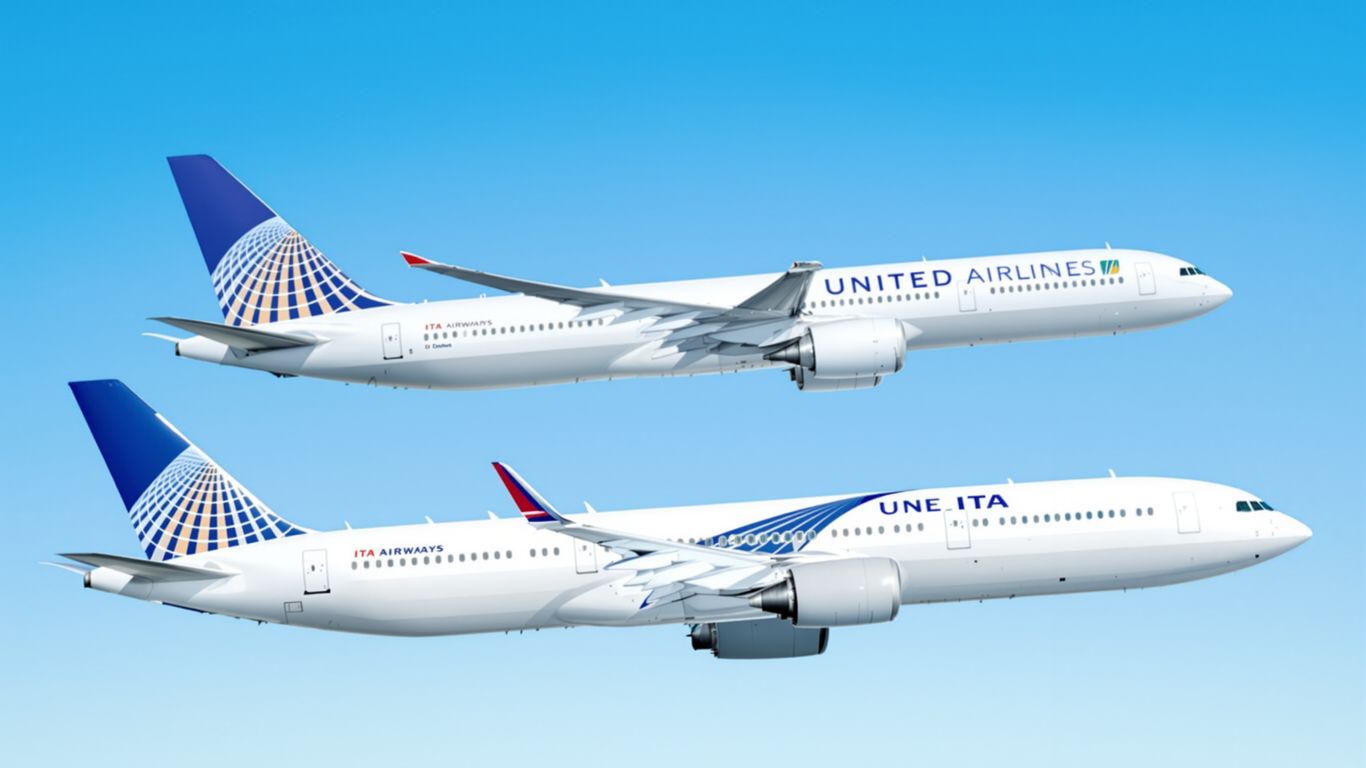 United and ITA Airways jets flying together in the sky.