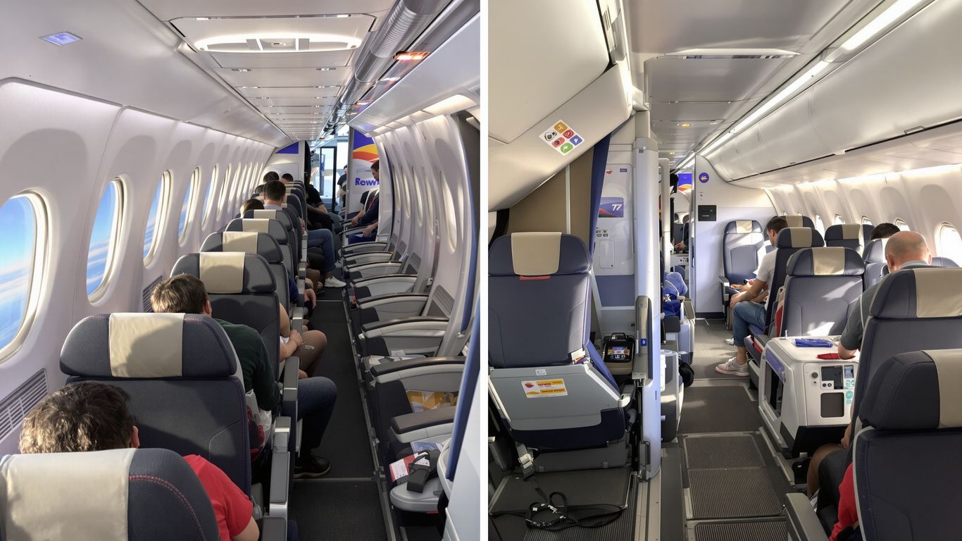Southwest Airlines jet with spacious cabin and extra legroom.