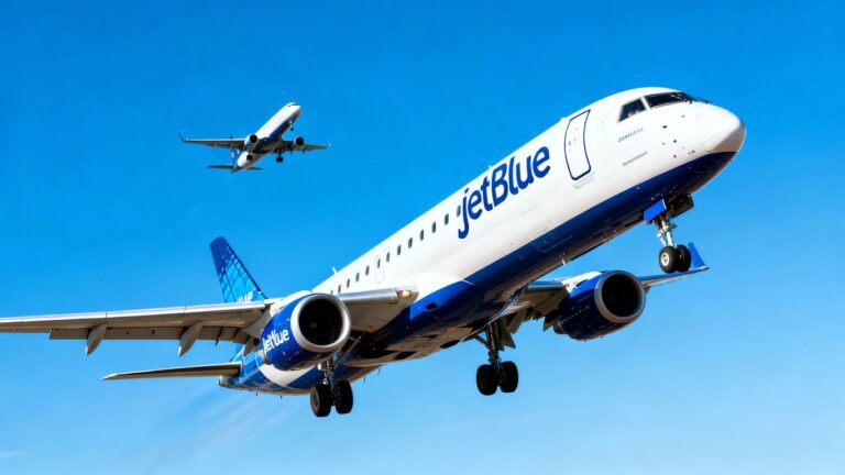 JetBlue plane flying high, Spirit plane below.