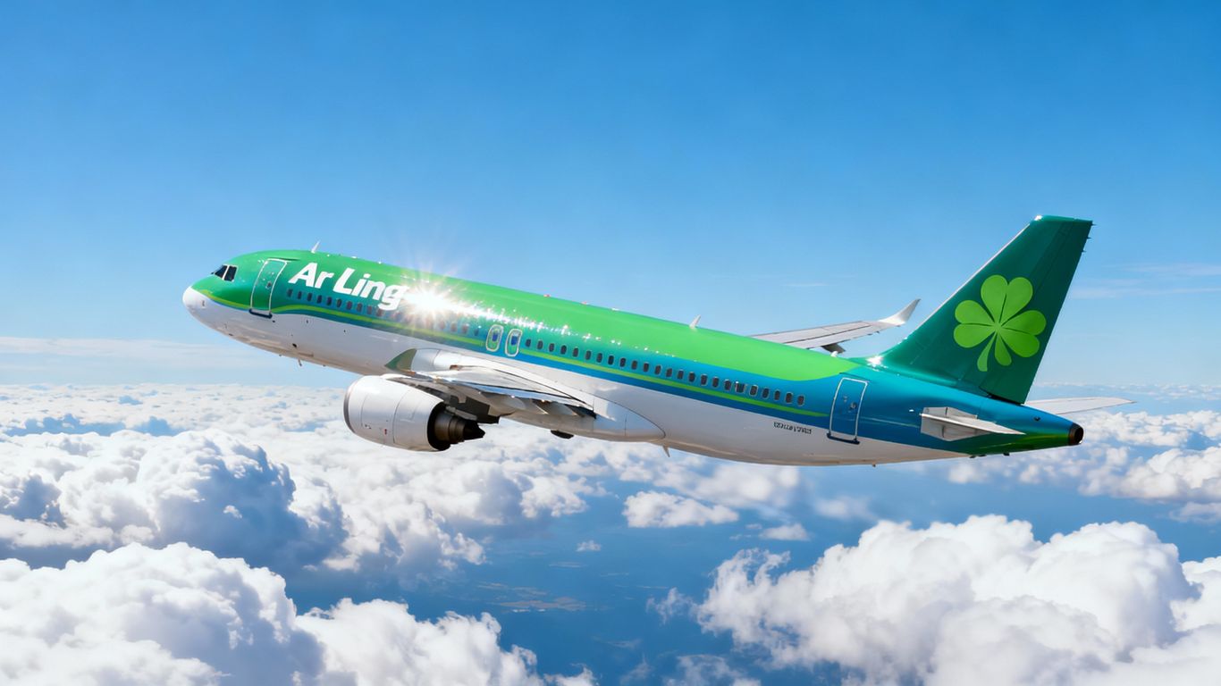 Aer Lingus plane flying in the sky.