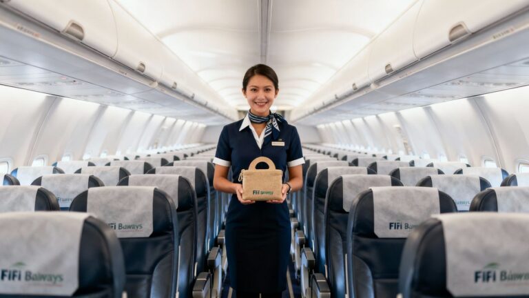 Fiji Airways amenity kit and cabin.