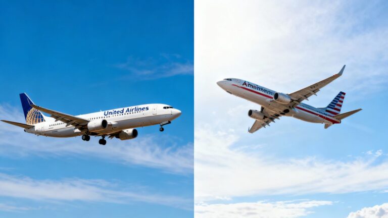United and American Airlines jets in flight.