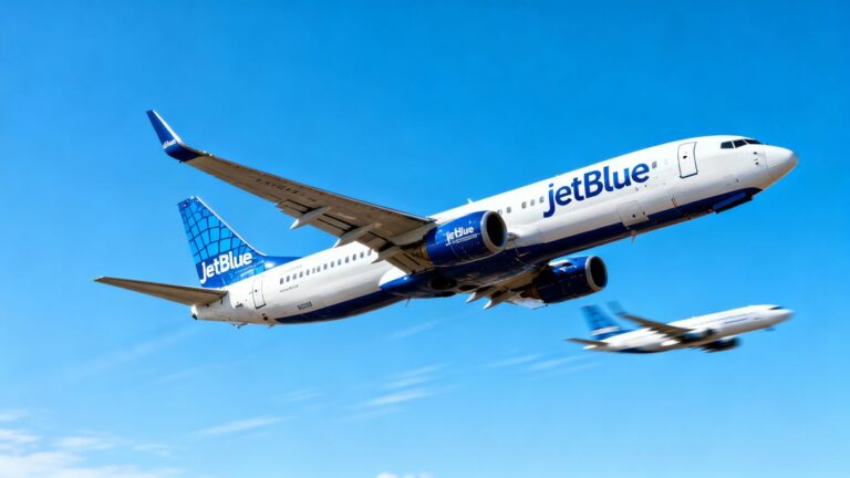 JetBlue plane flying high, Spirit plane below.