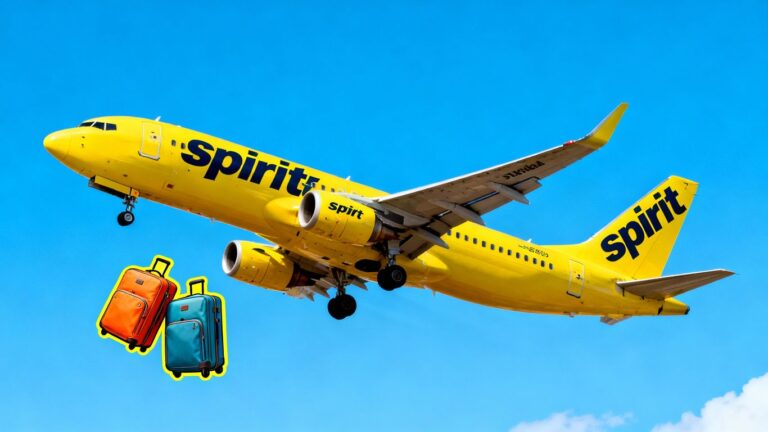 Spirit Airlines plane with two free checked bags.