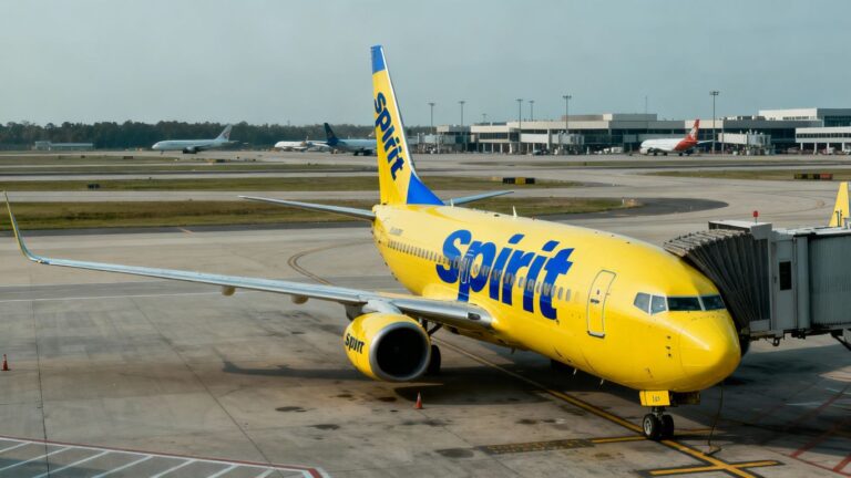 Spirit Airlines plane on airport tarmac