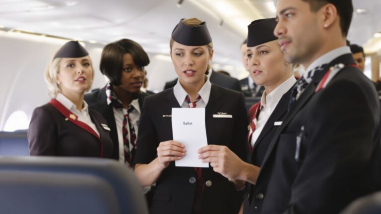 Flight attendants voting on a wage offer.