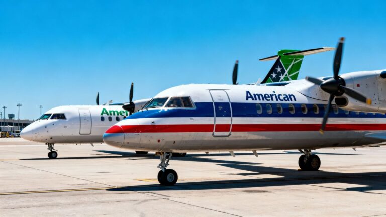 American Airlines and Porter Airlines jets on tarmac.
