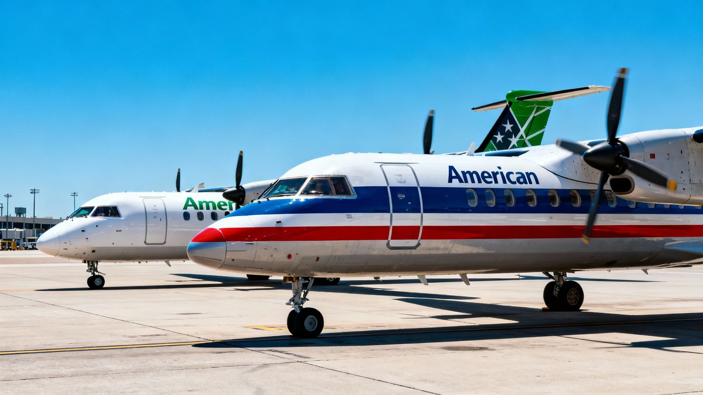 American Airlines and Porter Airlines jets on tarmac.