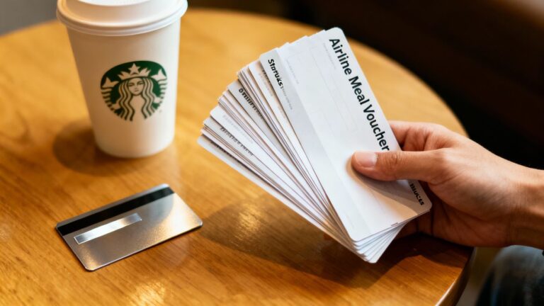 Airline meal vouchers exchanged for Starbucks credit.
