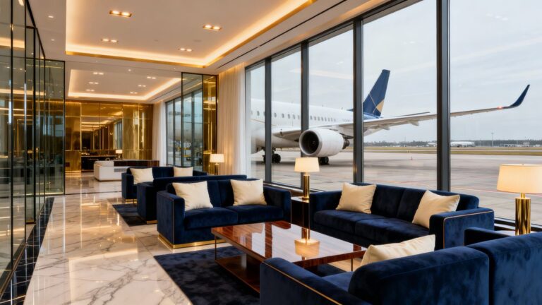 British Airways lounge interior at Heathrow Airport.
