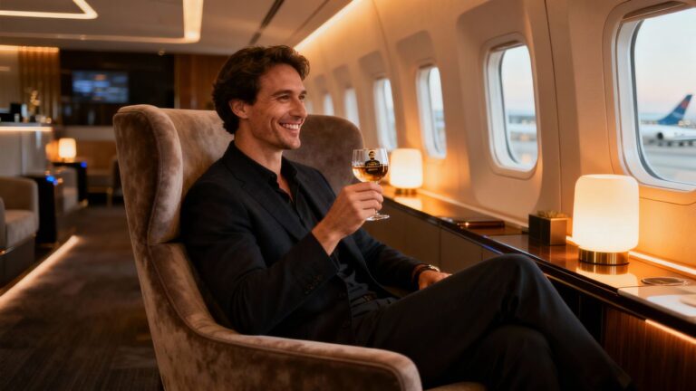 Delta Sky Club lounge with comfortable seating and traveler.