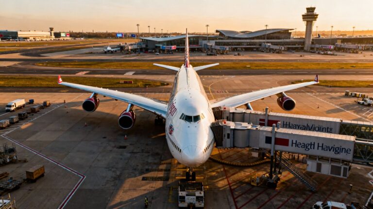 Virgin Atlantic plane at Heathrow Airport.