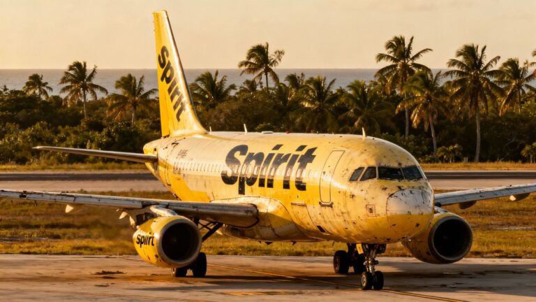 Spirit Airlines plane grounded in Puerto Rico.