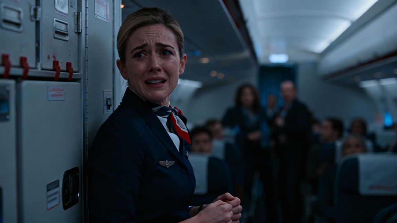 Flight attendant barricaded in galley from passengers.