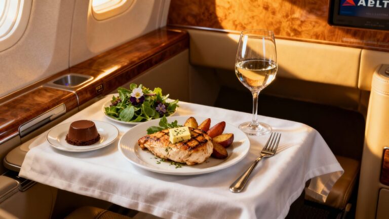 Delta airplane meal service with chef-inspired dishes.